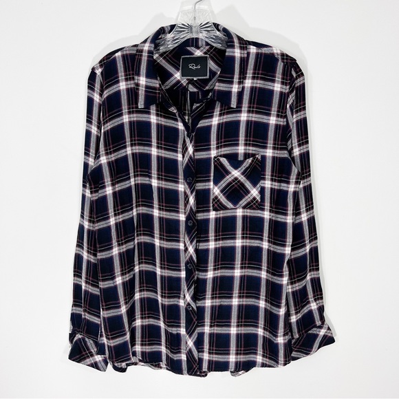 Rails Tops - Rails Hunter Plaid Navy Black White Pink Buttondown Shirt Size Large